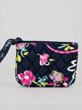 Vera Bradley Quilted Floral Zip Pouch Coin Purse Navy Pink | Petal Paisley